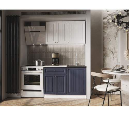Кухонный гарнитур Эра Хозяюшка Белый / Акация белая / Сапфир / столешница Калаката Без антресольного шкафа