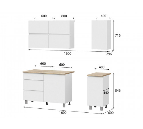 Кухонный гарнитур СВ-Мебель Токио Белый текстурный / Дуб Сонома 160 см