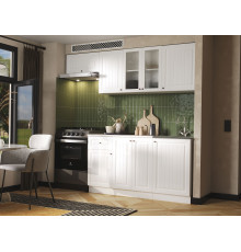 Кухонный гарнитур Эра Хозяюшка Белый / Акация белая / столешница Калаката С антресольным шкафом