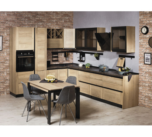 Кухонный гарнитур СБК Сити 320х245 см Дуб Галифакс / Черный Левая Дуб Галифакс / Черный