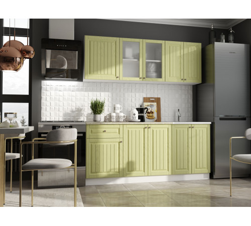 Кухонный гарнитур Эра Хозяюшка Белый / Фисташка / столешница Калаката Без антресольного шкафа