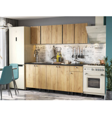 Кухонный гарнитур СВ-Мебель Кайган Белый / Дуб золотой / столешница Черный 200 см