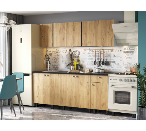 Кухонный гарнитур СВ-Мебель Кайган Белый / Дуб золотой / столешница Черный 200 см