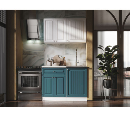 Кухонный гарнитур Эра Хозяюшка Белый / Акация белая / Моренга / столешница Калаката Без антресольного шкафа