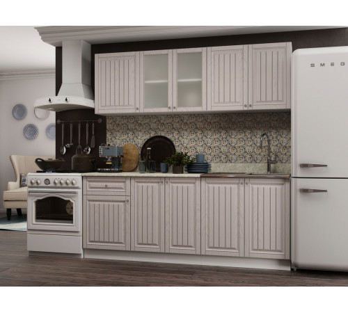 Кухонный гарнитур Эра Хозяюшка Белый / Мускат / столешница Калаката Без антресольного шкафа