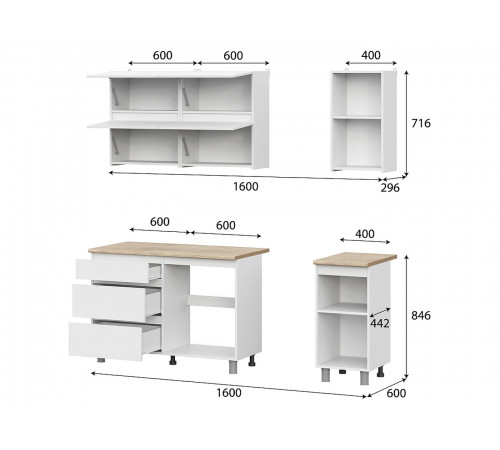 Кухонный гарнитур СВ-Мебель Токио Белый текстурный / Дуб Сонома 160 см