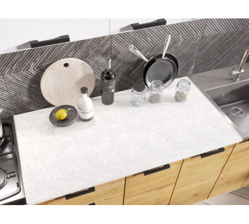 Кухонный гарнитур Эра Хозяюшка 200 см Белый гладкий / Дуб Вотан / столешница Калаката Белый гладкий / Дуб Вотан / столешница Калаката