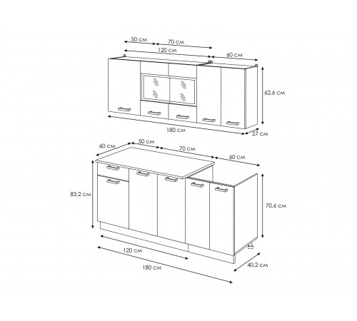 Кухонный гарнитур Эра Хозяюшка Дуб Вотан / столешница Калаката 180 см