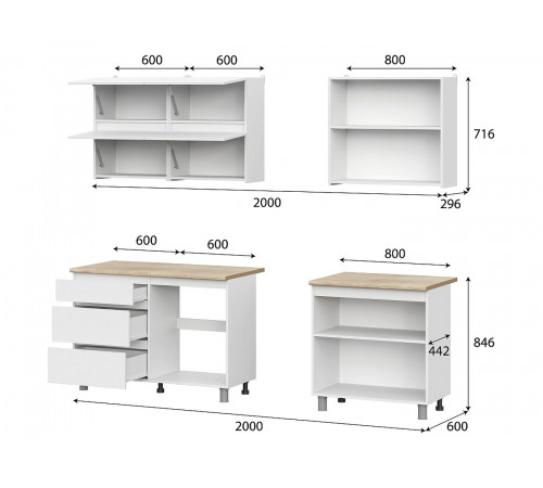 Кухонный гарнитур СВ-Мебель Токио Белый текстурный / Дуб Сонома 200 см