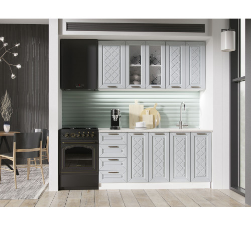 Кухонный гарнитур Эра Агава 160 см корпус Белый / Антрацит / столешница Калаката корпус Белый / Антрацит / столешница Калаката