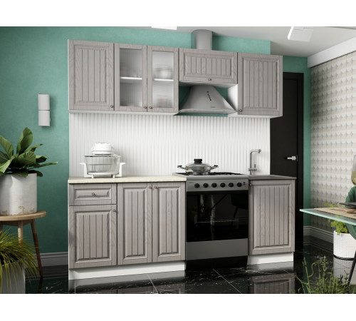 Кухонный гарнитур Эра Хозяюшка Белый / Трюфель / столешница Калаката С антресольным шкафом