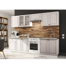 Кухонный гарнитур Эра Хозяюшка Белый / Мускат / столешница Калаката С антресольным шкафом