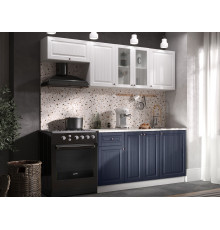 Кухонный гарнитур Эра Хозяюшка Белый / Акация белая / Сапфир / столешница Калаката С антресольным шкафом