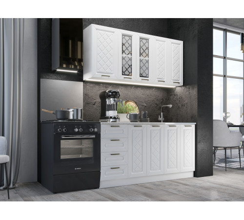 Кухонный гарнитур Эра Агава 160 см корпус Белый / Акация белая / столешница Калаката корпус Белый / Акация белая / столешница Калаката