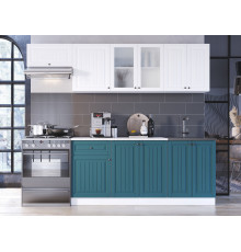 Кухонный гарнитур Эра Хозяюшка Белый / Акация белая / Моренга / столешница Калаката С антресольным шкафом