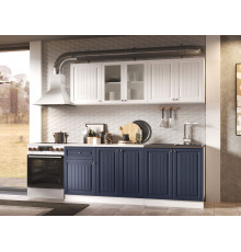 Кухонный гарнитур Эра Хозяюшка Белый / Акация белая / Сапфир / столешница Калаката Без антресольного шкафа