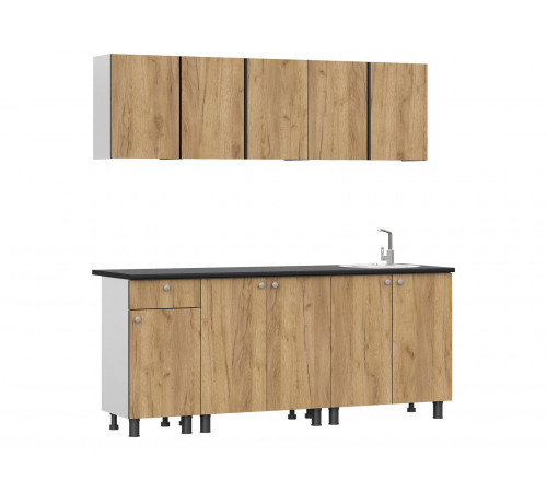 Кухонный гарнитур СВ-Мебель Кайган Белый / Дуб золотой / столешница Черный 200 см