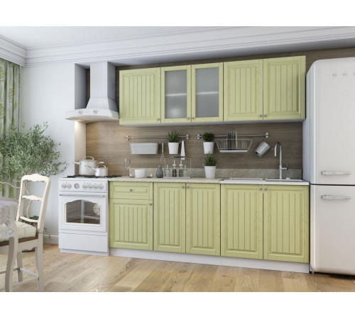 Кухонный гарнитур Эра Хозяюшка Белый / Фисташка / столешница Калаката Без антресольного шкафа