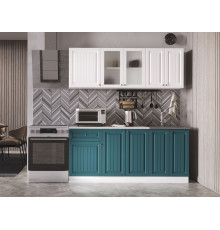 Кухонный гарнитур Эра Хозяюшка Белый / Акация белая / Моренга / столешница Калаката Без антресольного шкафа