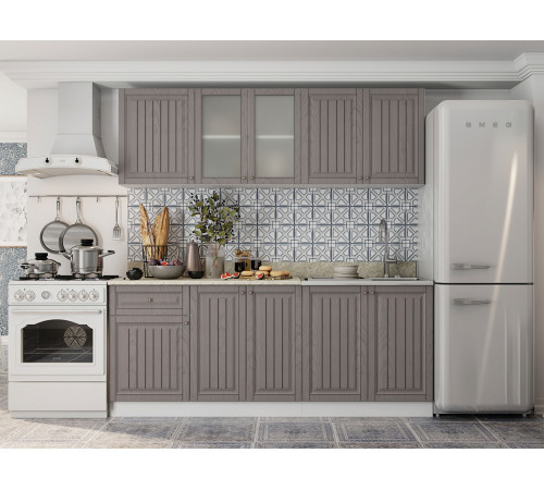 Кухонный гарнитур Эра Хозяюшка Белый / Трюфель / столешница Калаката Без антресольного шкафа