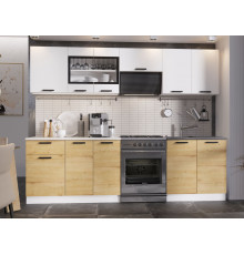 Кухонный гарнитур Эра Хозяюшка Белый гладкий / Дуб Вотан / столешница Калаката 260 см