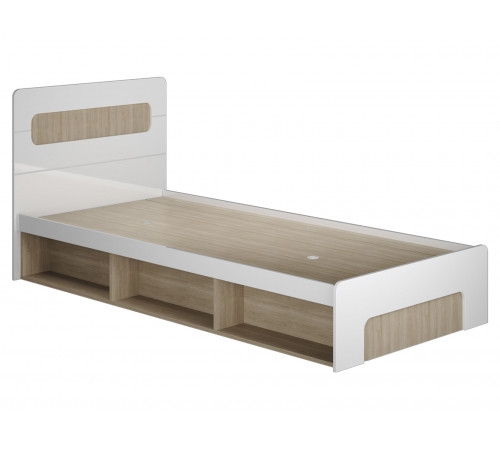 Односпальная кровать МК СТИЛЬ Палермо  Ясень Шимо светлый / Белый глянец Ясень Шимо светлый / Белый глянец 90х200 см