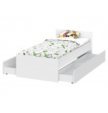 Односпальная кровать СВ-Мебель Тайлер Белый текстурный С двумя выкатными ящиками 90х200 см