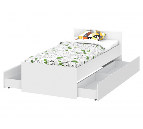 Односпальная кровать СВ-Мебель Тайлер Белый текстурный С двумя выкатными ящиками 90х200 см