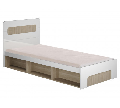 Односпальная кровать МК СТИЛЬ Палермо  Ясень Шимо светлый / Белый глянец Ясень Шимо светлый / Белый глянец 90х200 см