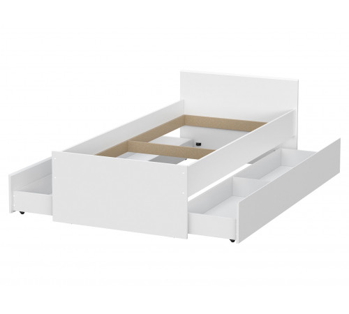 Односпальная кровать СВ-Мебель Тайлер Белый текстурный С двумя выкатными ящиками 90х200 см