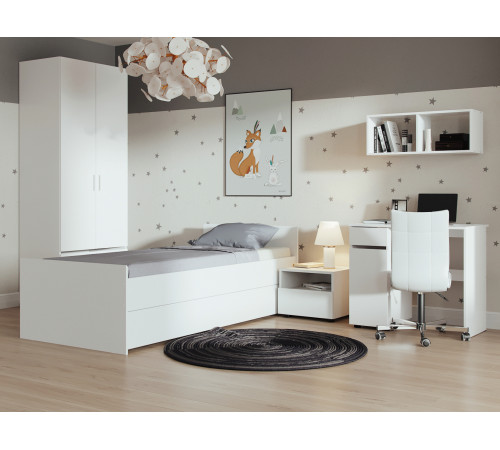 Односпальная кровать СВ-Мебель Тайлер Белый текстурный С выкатной секцией 90х200 см