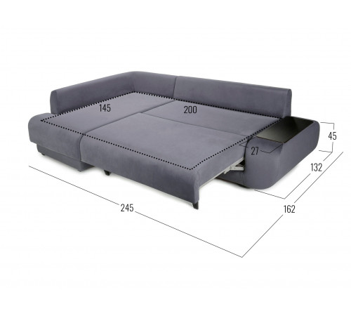 Угловой диван Правила мебели Манхэттен Стальной, велюр Слева