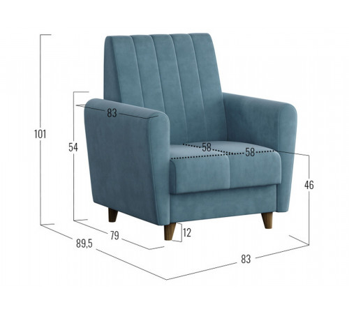 Кресло Сильва Эссен Синий, велюр Синий, велюр