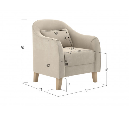 Кресло Правила мебели Эдита Бежевый, велюр Бежевый, велюр