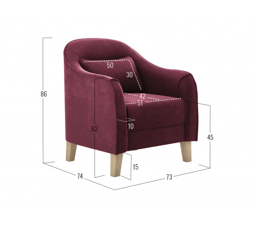Кресло Правила мебели Эдита Брусничный, велюр Брусничный, велюр