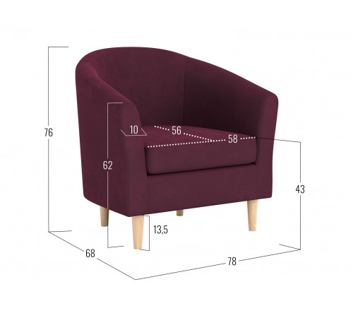 Кресло Правила мебели Элен Винный, велюр Винный, велюр