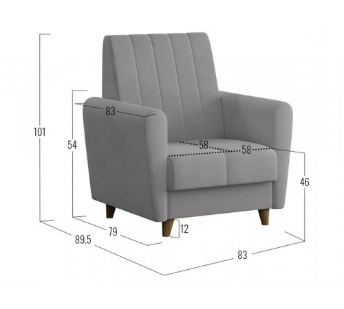 Кресло Сильва Эссен Светло-серый, велюр Светло-серый, велюр