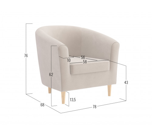 Кресло Правила мебели Элен Бежевый, велюр Бежевый, велюр