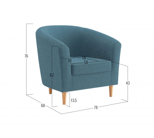Кресло Правила мебели Элен Аквамарин, искусственный мех Аквамарин, искусственный мех