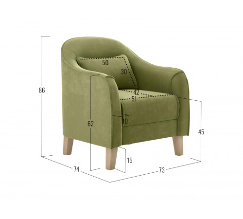 Кресло Правила мебели Эдита Оливковый, велюр Оливковый, велюр