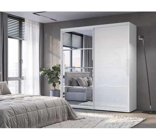 Шкаф-купе Мебелони Крафт 6 Белый, ЛДСП / Лакобель белый / Зеркало 196,2 см