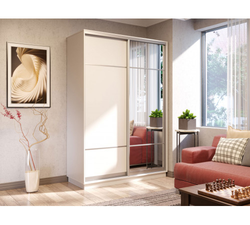 Шкаф-купе Хочу домой Маршал Лайт Белый / Зеркало / Серебро, алюминий 60 см