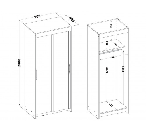 Шкаф-купе Сокол Контур ШР-96.1 Венге / Беленый дуб Венге / Беленый дуб
