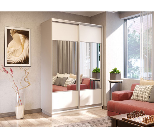 Шкаф-купе Хочу домой Маршал Лайт Белый / Зеркало / Серебро, алюминий 60 см