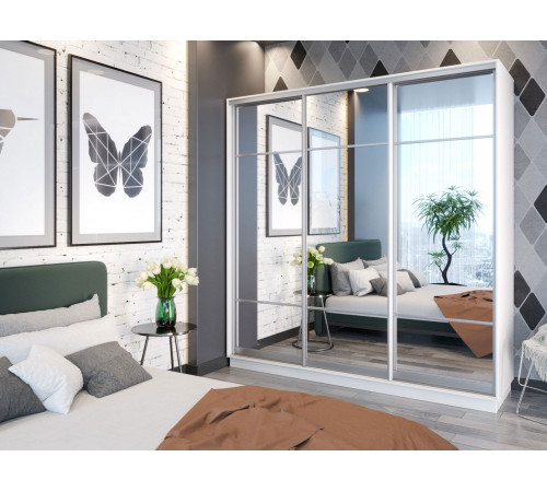 Шкаф-купе Хочу домой Маршал Лайт Белый / Зеркало / Серебро, алюминий 60 см