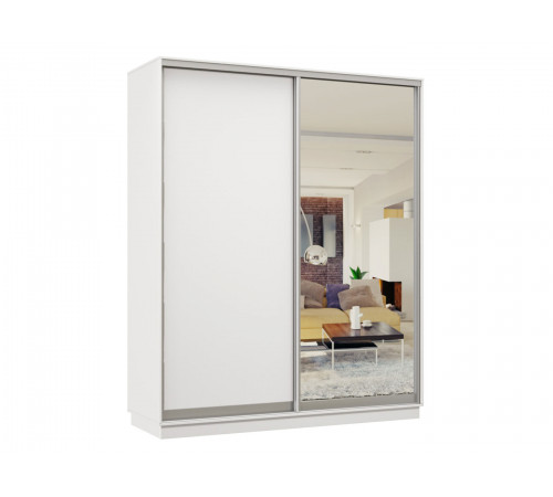 Шкаф-купе Хочу домой Маршал Белый / Зеркало / Серебро, алюминий С двумя выдвижными штангами