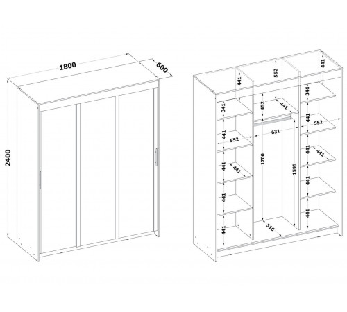 Шкаф-купе Сокол Контур ШР-1 с зеркалом Венге / Беленый дуб Венге / Беленый дуб