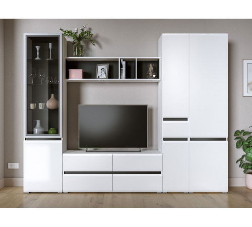 Распашной шкаф Моби Сидней Белый / Белый глянец / Черный Белый / Белый глянец / Черный