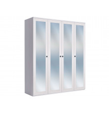 Распашной шкаф Кураж Парма Нео 21 Ясень Анкор светлый / Экокожа белая С зеркальными фасадами