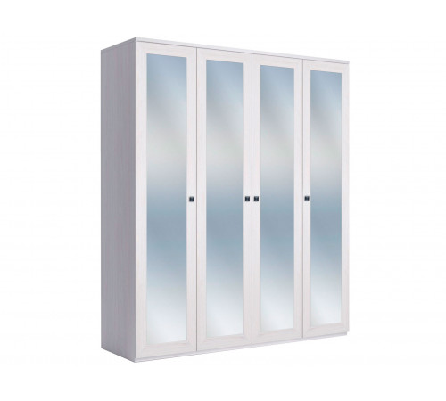 Распашной шкаф Кураж Парма Нео 21 Ясень Анкор светлый / Экокожа белая С зеркальными фасадами